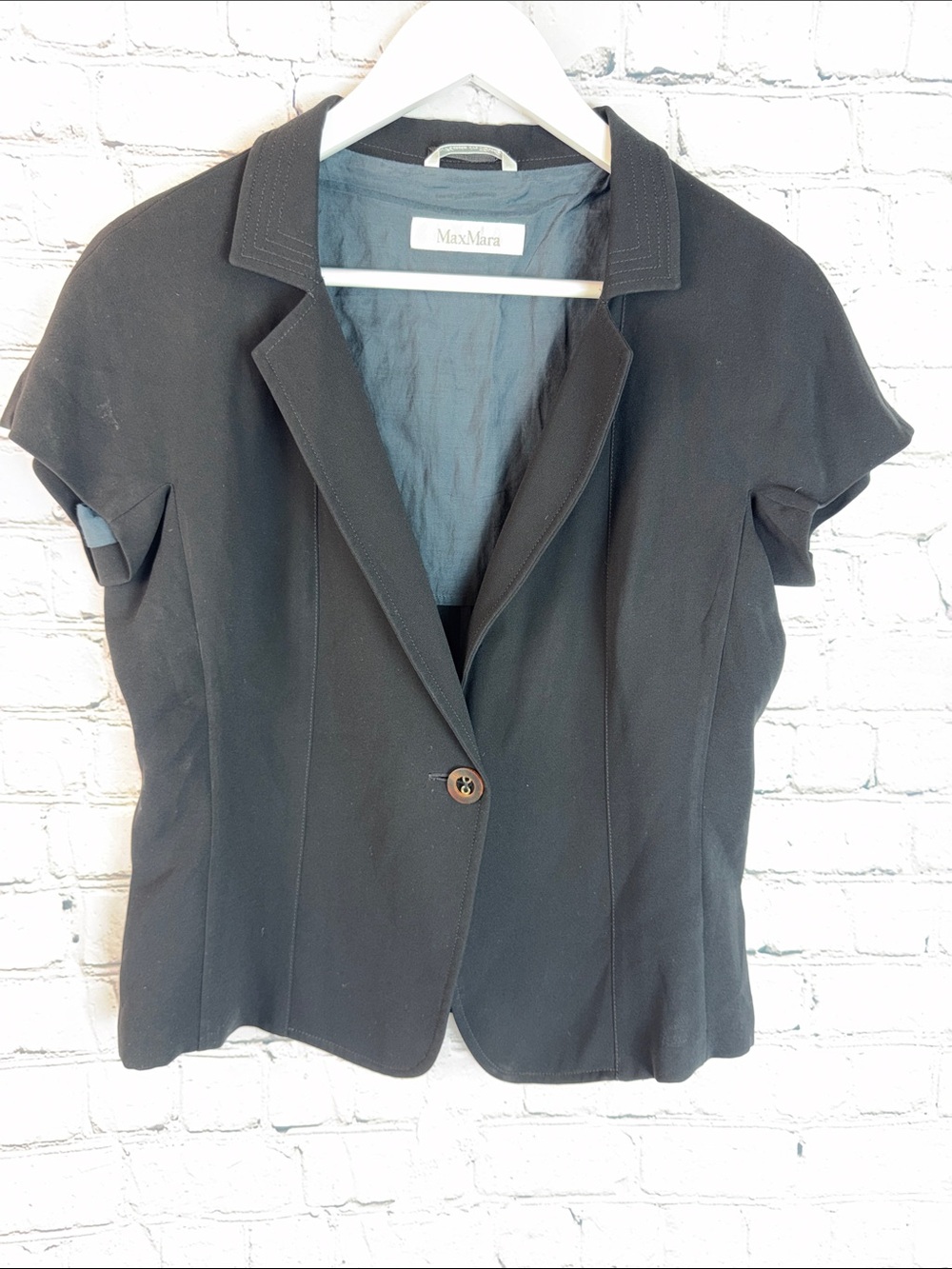 MAX MARA Black Short Sleeve Blazer Made in Italy Single Button